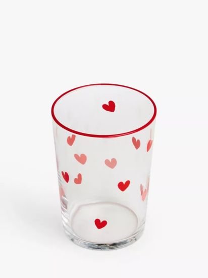 Heart Glass Tumbler, 510ml, Red/Clear