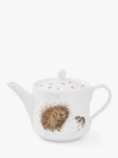 Hedgehog & Mouse Bone China Teapot, 600ml, White/Brown